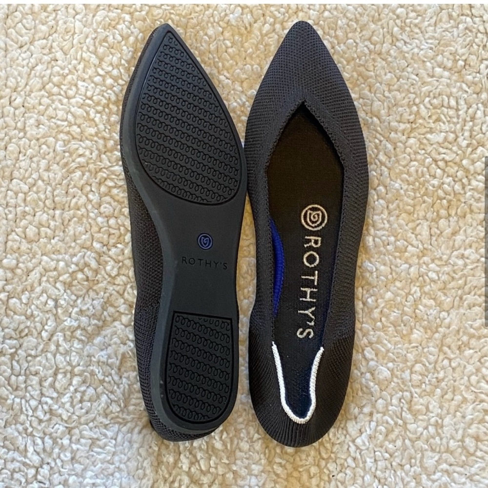 Rothy’s The Point Women’s Black Flats With  White Halo